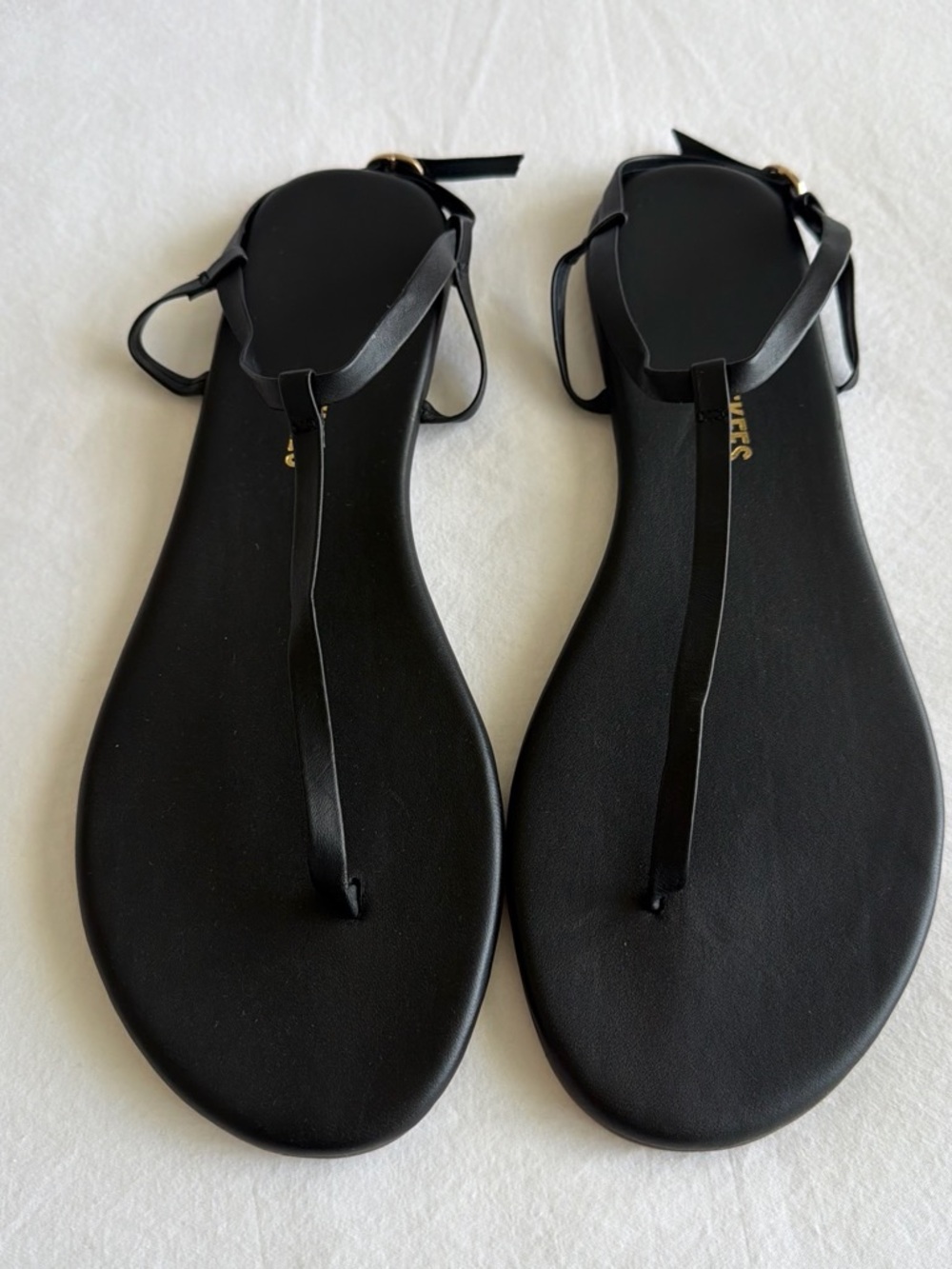 TKEES Black Minimal T-Strap Sandals
